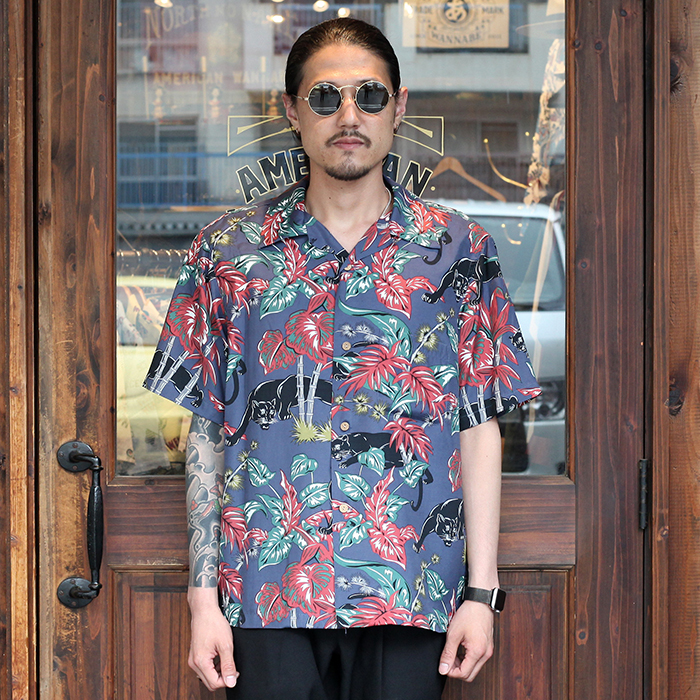GANGSTERVILLE/ギャングスタービル 「JUNGLE PANTHER - S/S SHIRTS / NAVY」 レーヨン総柄S/Sシャツ